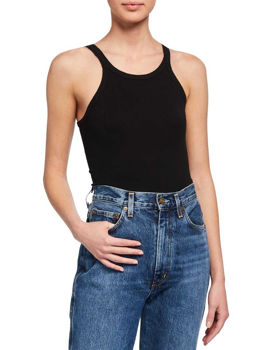 Ribbed Scoop-Neck Fitted Tank